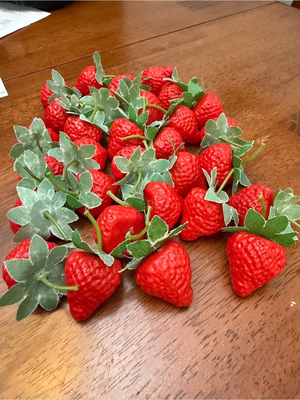 Artificial Strawberry Picks with Green Leaves - Bright Red